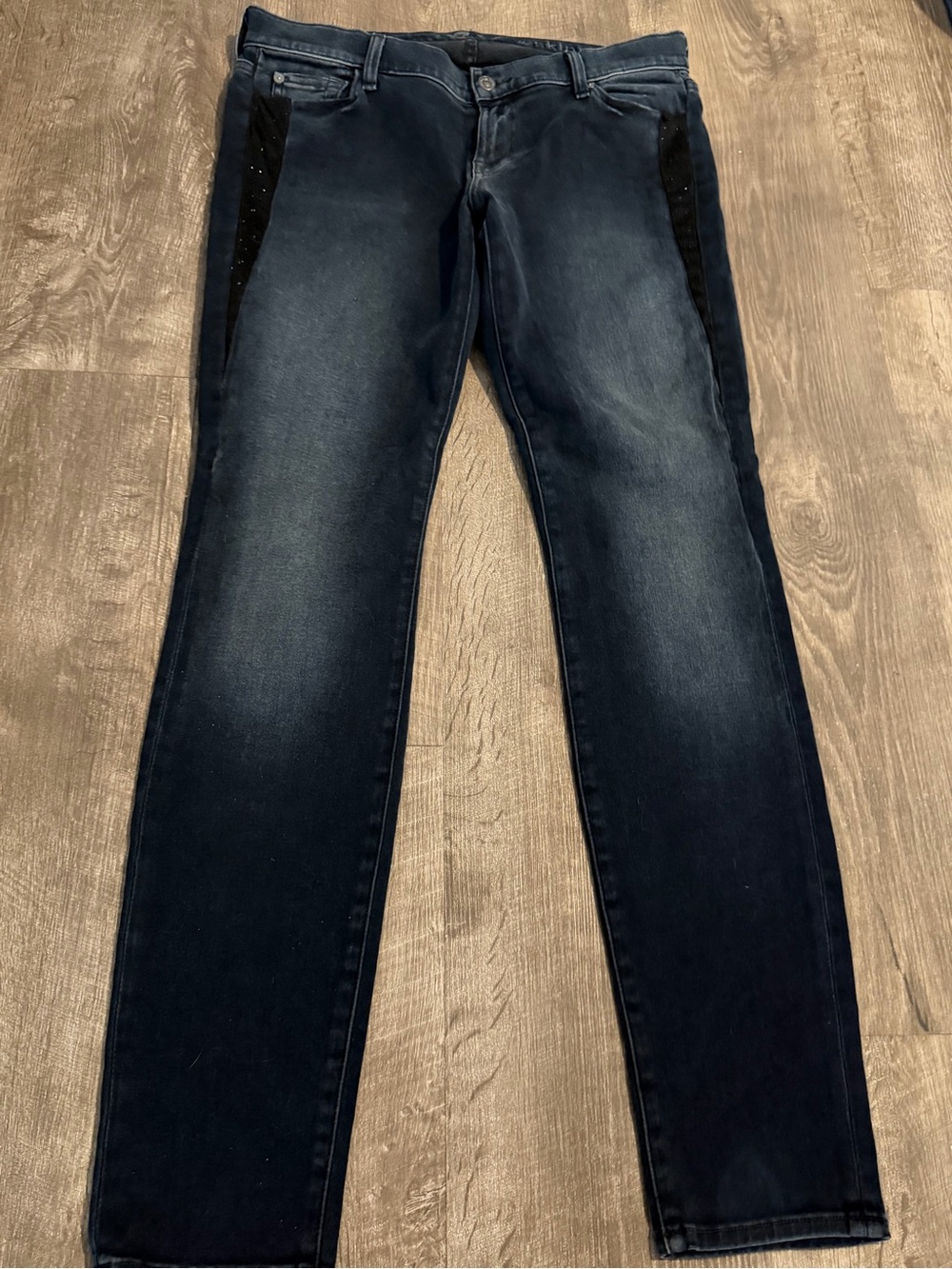 7 For All Mankind Dark Blue Denim Jeans with Black Side Panels NWOT